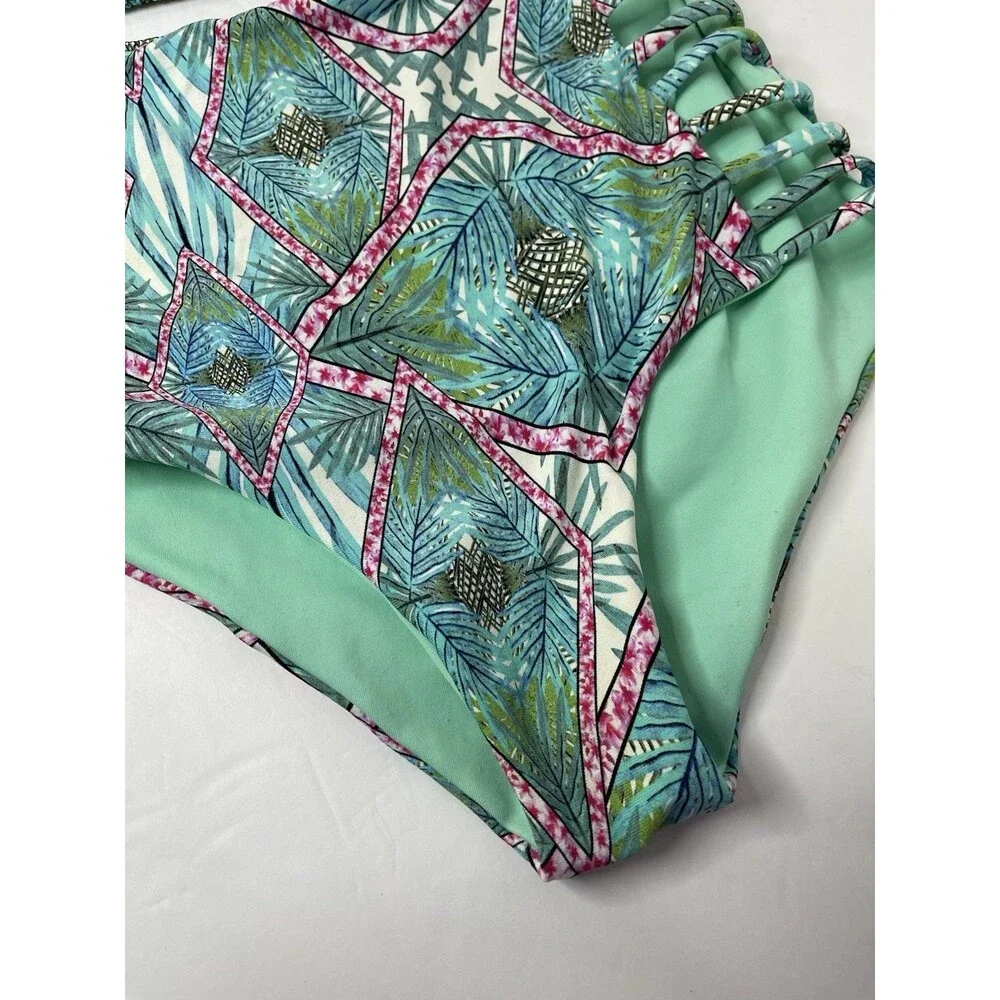 Malai Women's Medium Teal Triangle Halter High Waist Two Piece Swimsuit